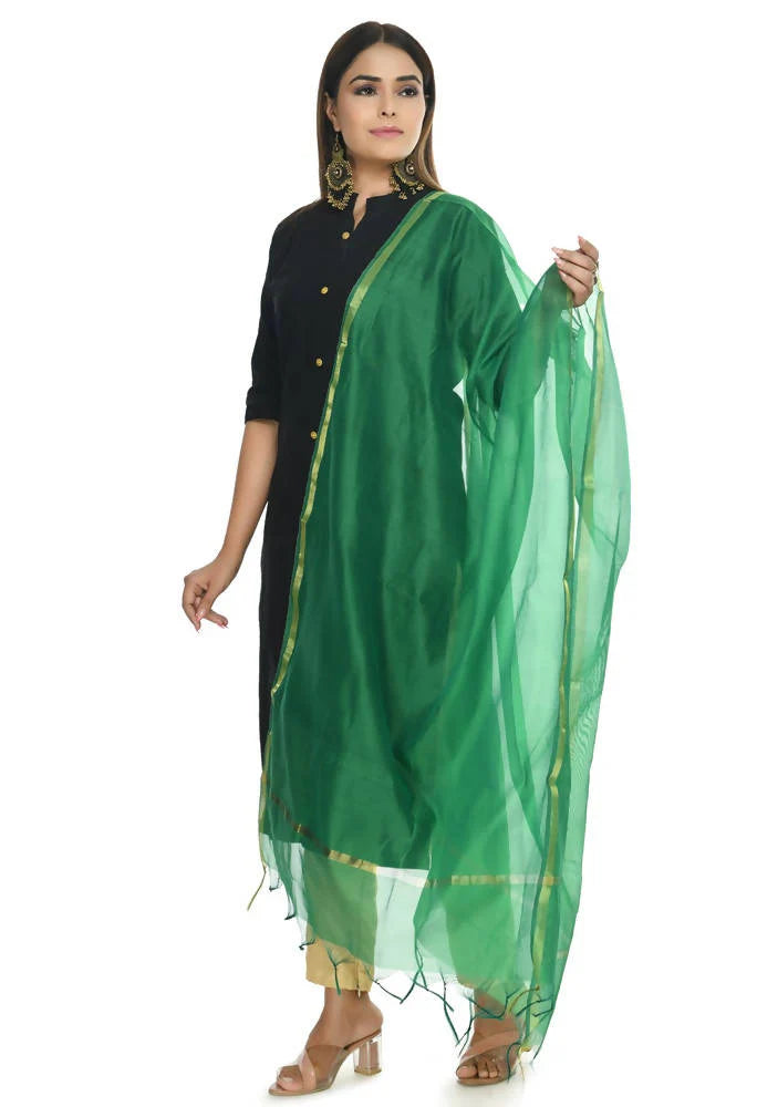 Mominos Fashion Green Banarsi Piping Dupatta