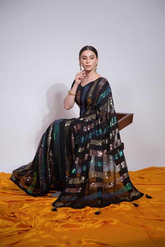 Aastha Black Heavy Georgette Heavy banglori blouse fabric Sequence Embroidery Work