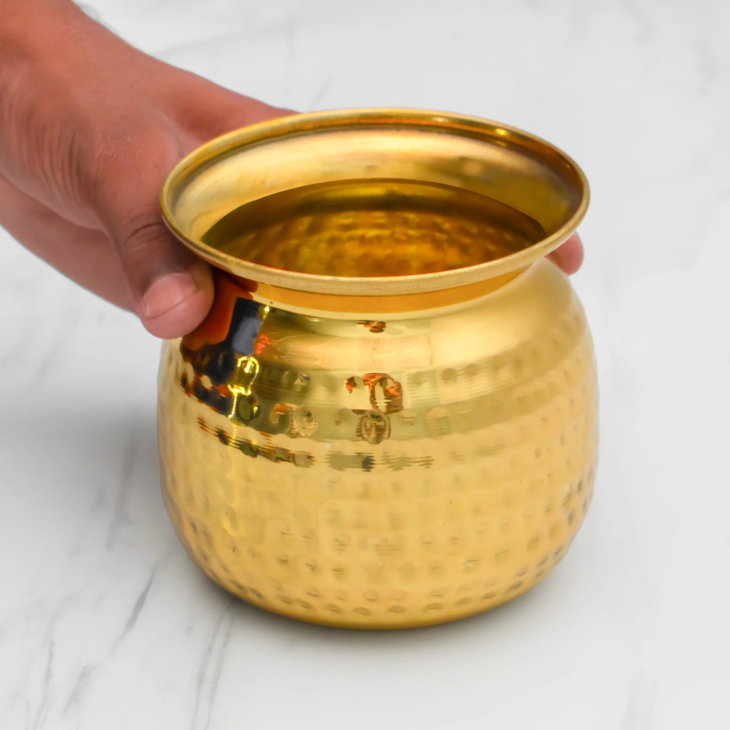 Health Smith Pure Brass Cashew Lota with Hammered Finish