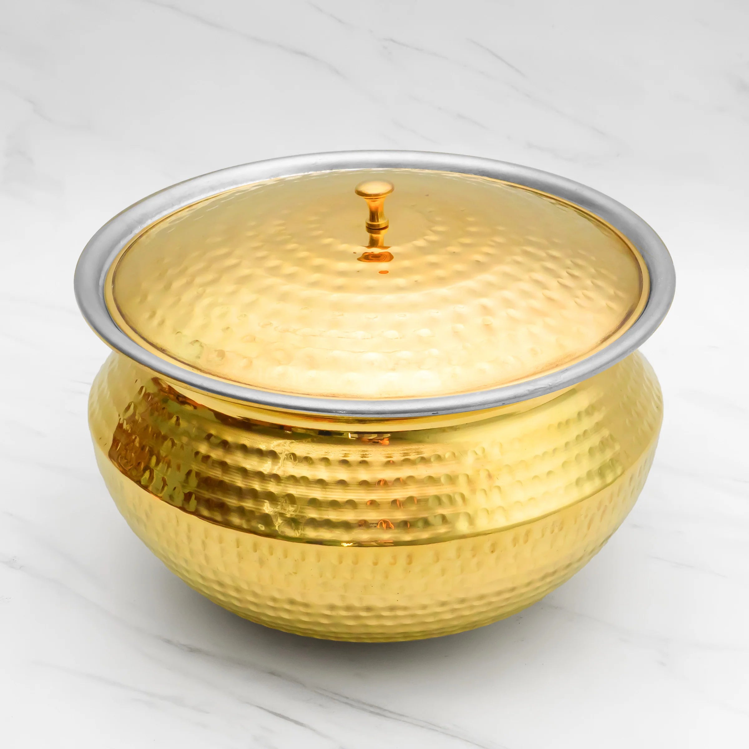 Health Smith Pure Brass Round Handi With Lid for Cooking – Tin Coated (Kalai) – Handcrafted Hammered & Traditional Design