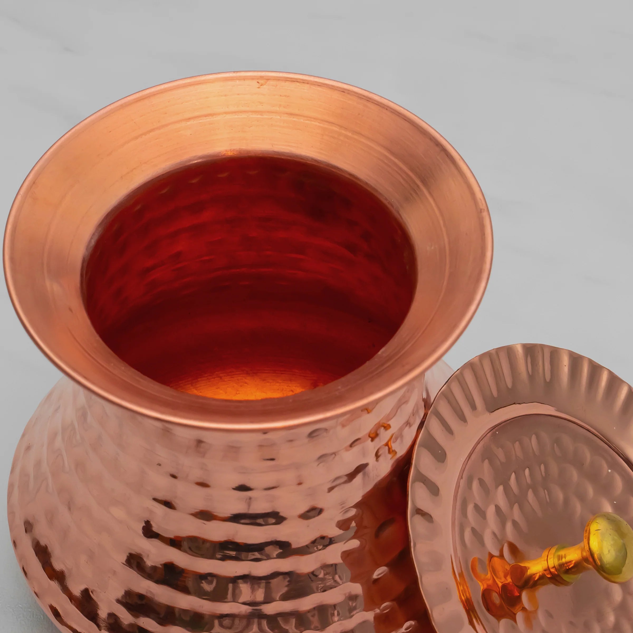 Health Smith  Pure Copper Pistachio Lota with Hammered Finish With Lid – Lacquer Coated for Long Life