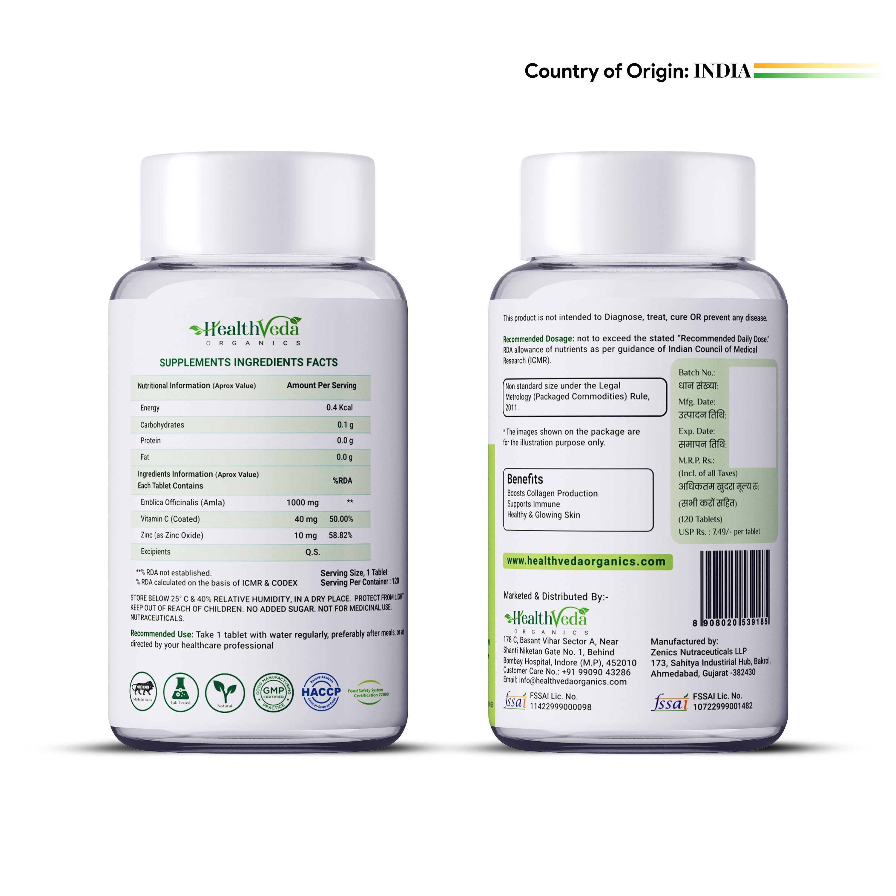 Health Veda Organics Natural Vitamin C Tablets For Skin & Health