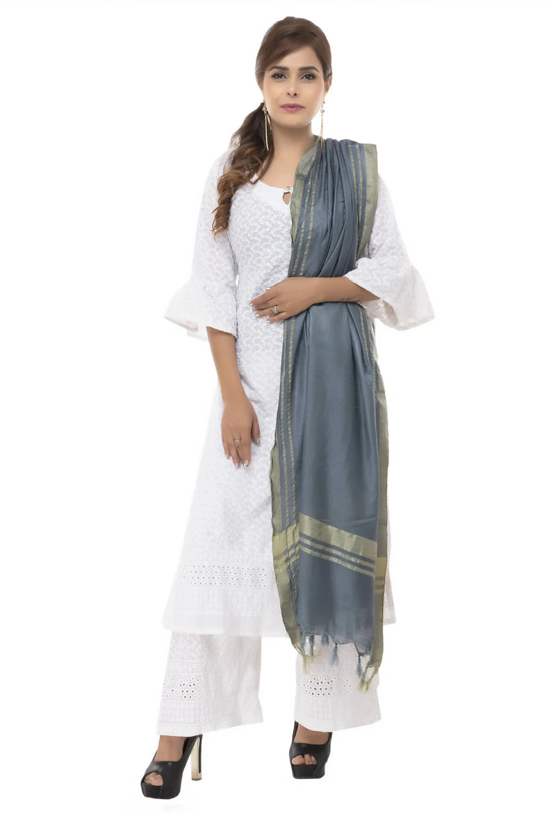 Mominos Fashion Moeza Slub Cotton Grey Dupatta