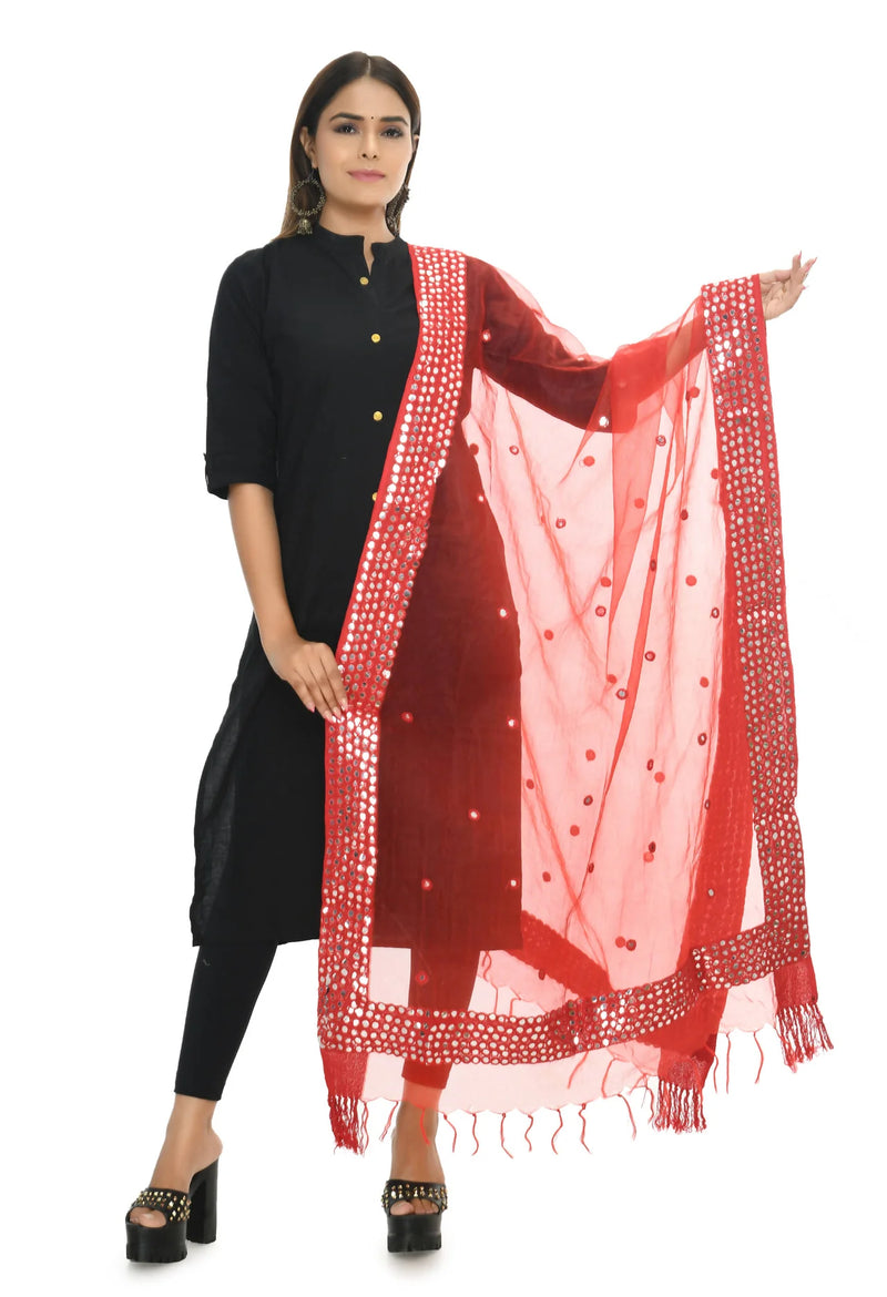 Mominos Fashion Moeza 6 Line Mirror Border Red Dupatta