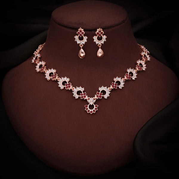 Tehzeeb Creation gold pleated maroon diamond nacklace with earrings THZ301