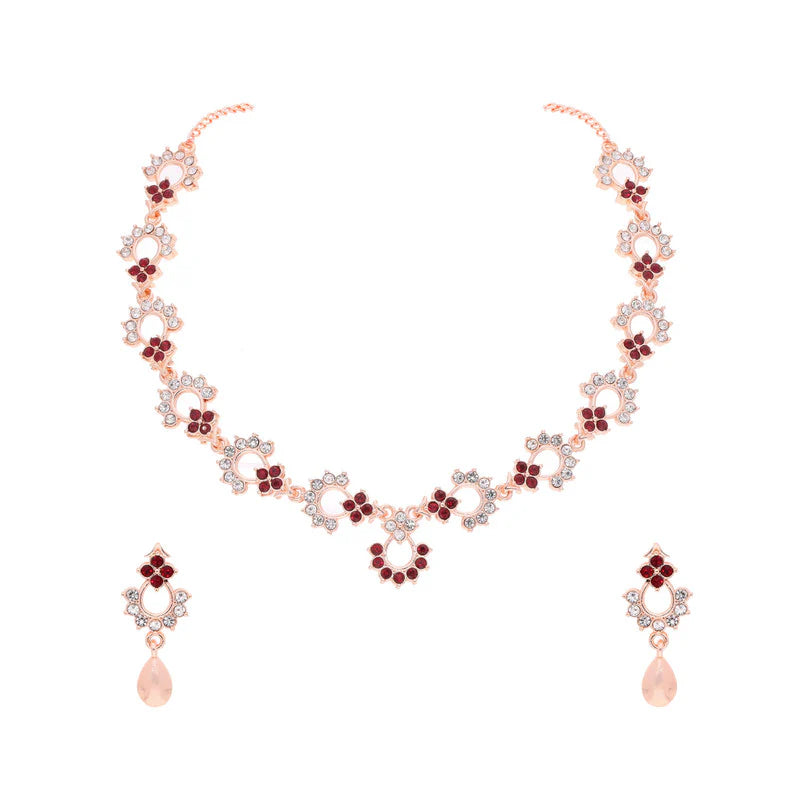 Tehzeeb Creation gold pleated maroon diamond nacklace with earrings THZ301