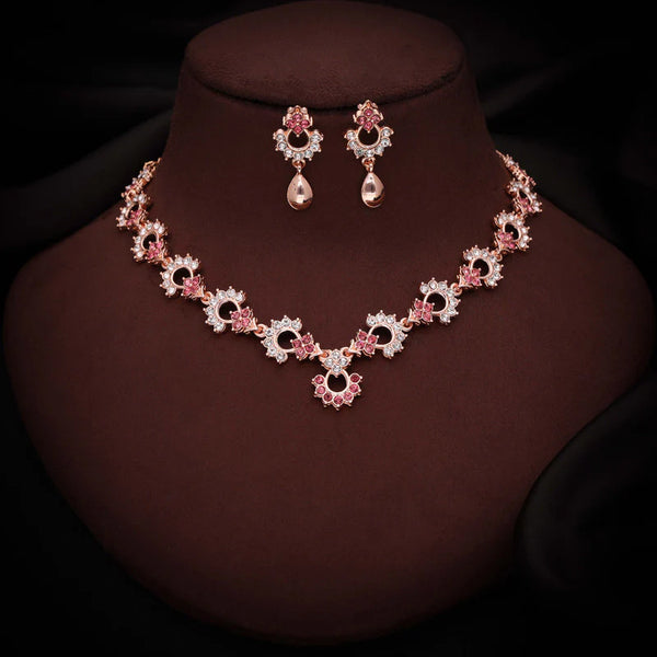 Tehzeeb Creation gold pleated pink diamond nacklace with earrings THZ302