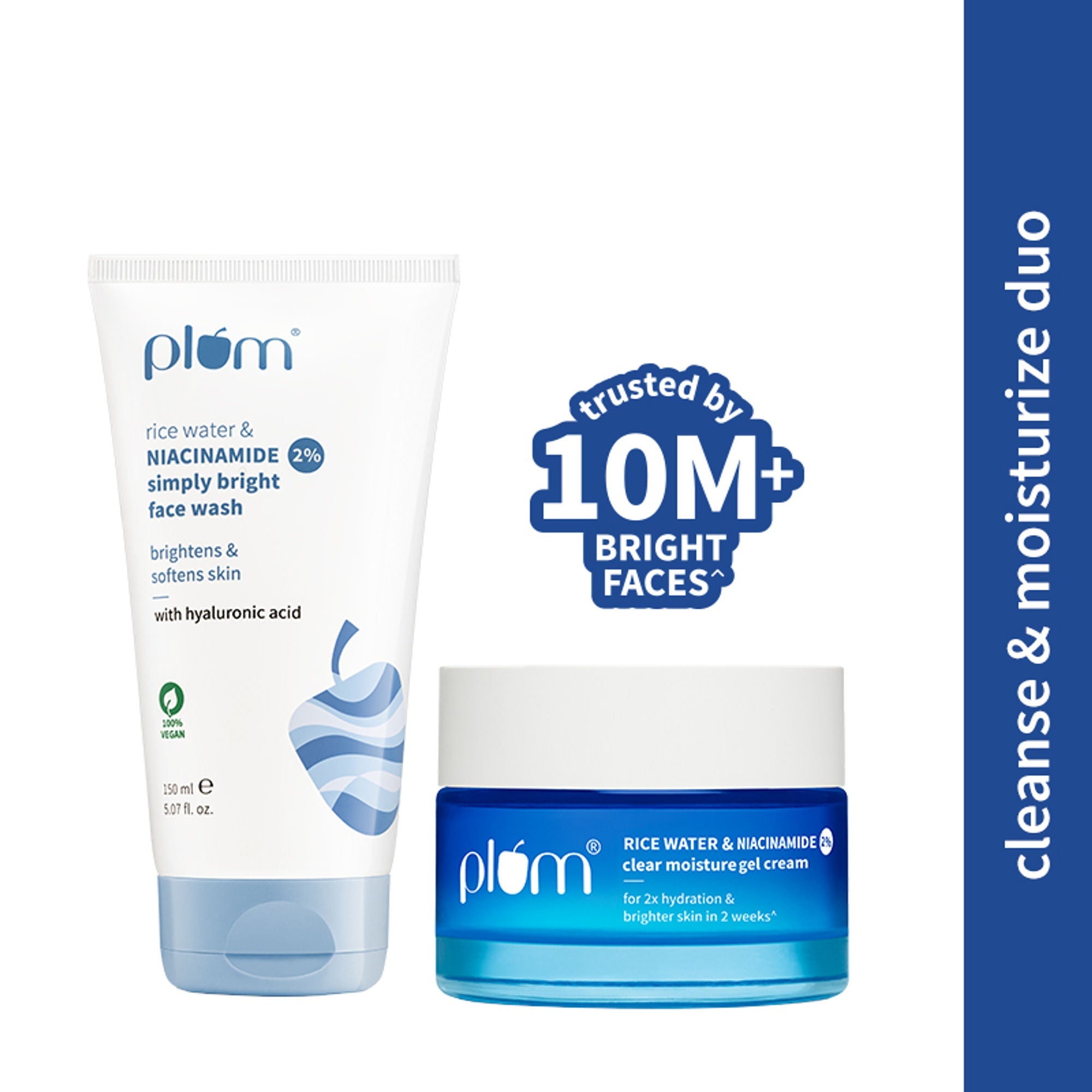 Plum 2% Niacinamide and Rice Water Face Wash and Moisturiser Combo