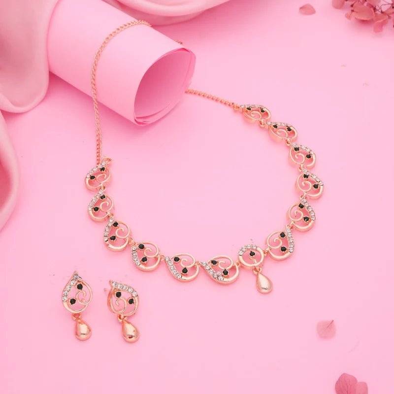 Tehzeeb Creation brass rose gold pleated green colour nacklace with earrings