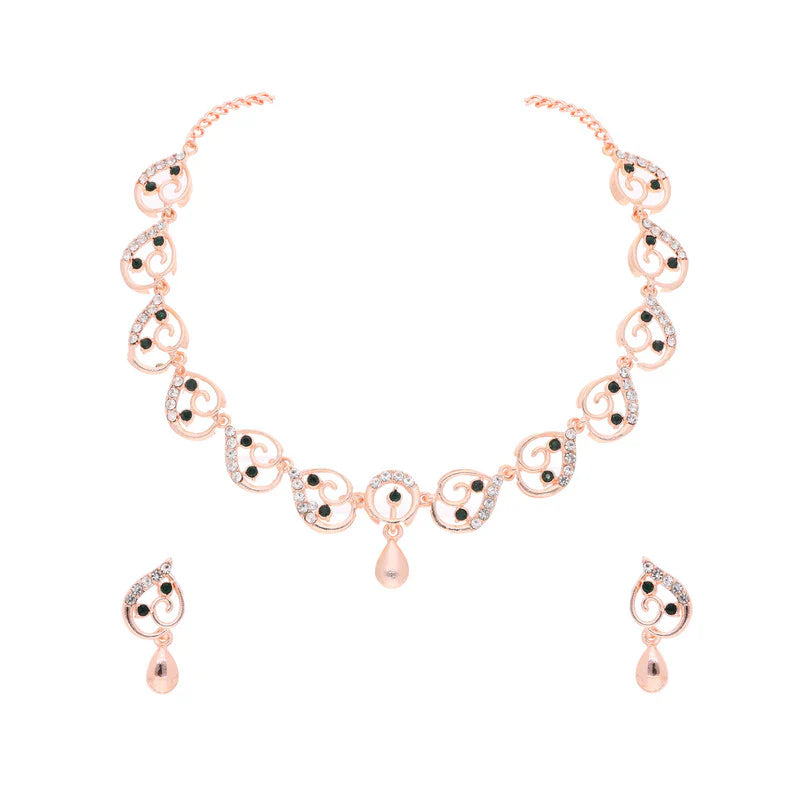 Tehzeeb Creation brass rose gold pleated green colour nacklace with earrings