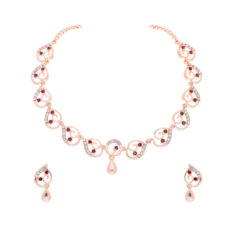 Tehzeeb Creation brass rose gold pleated maroon colour nacklace with earrings THZ308