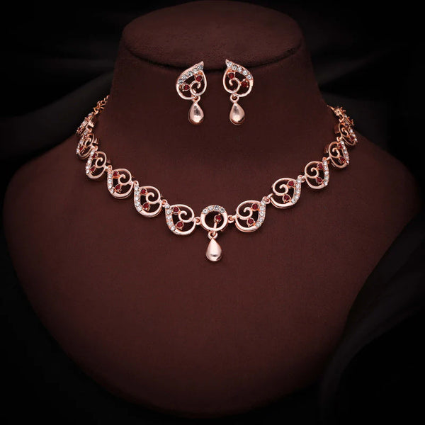 Tehzeeb Creation brass rose gold pleated maroon colour nacklace with earrings THZ308