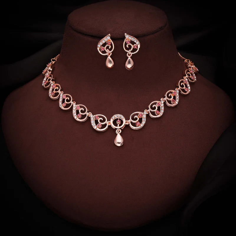 Tehzeeb Creation brass rose gold pleated pink colour nacklace with earrings THZ309