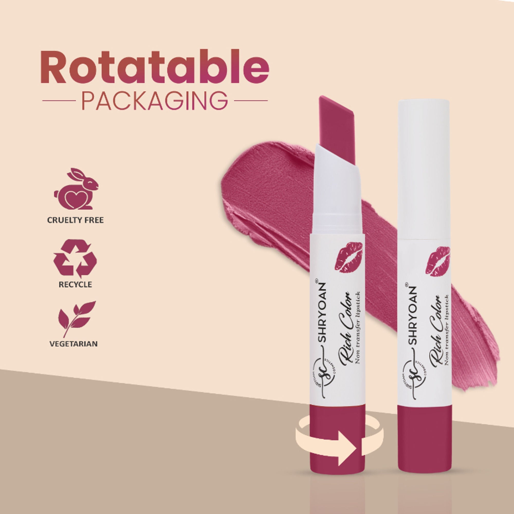 Shryoan Rich Color Non-Transfer Long Stay Creamy Lipstick - Grape Fruit 15 - Bubblegum - 12