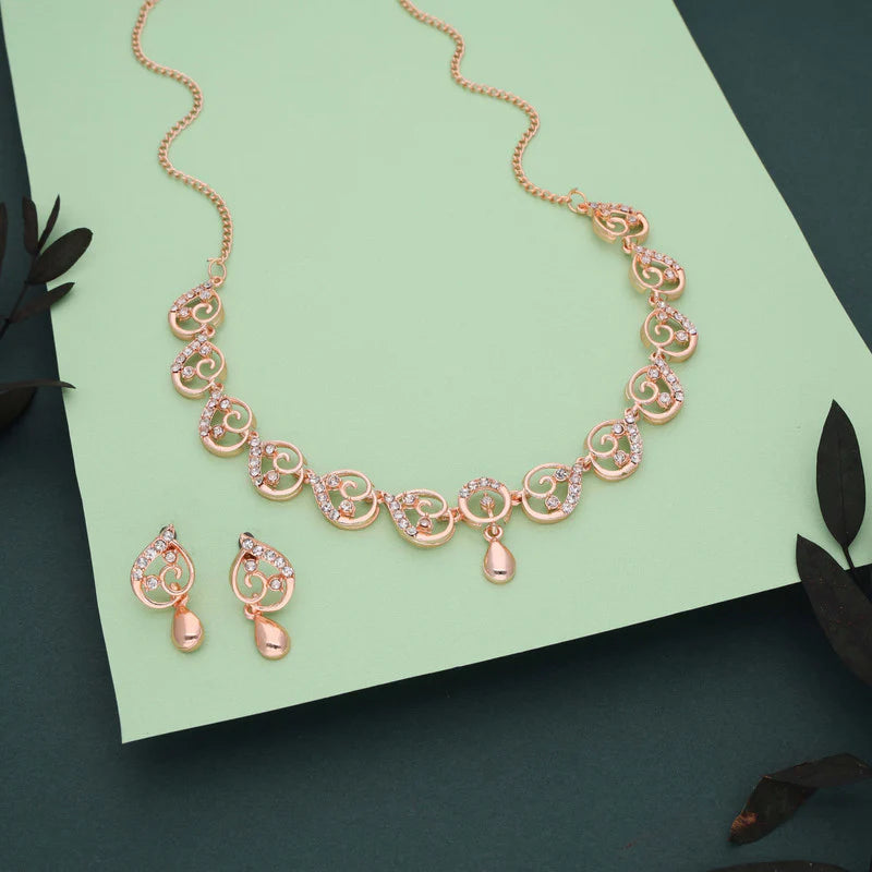 Tehzeeb Creation brass rose gold pleated white colour nacklace with earrings THZ310