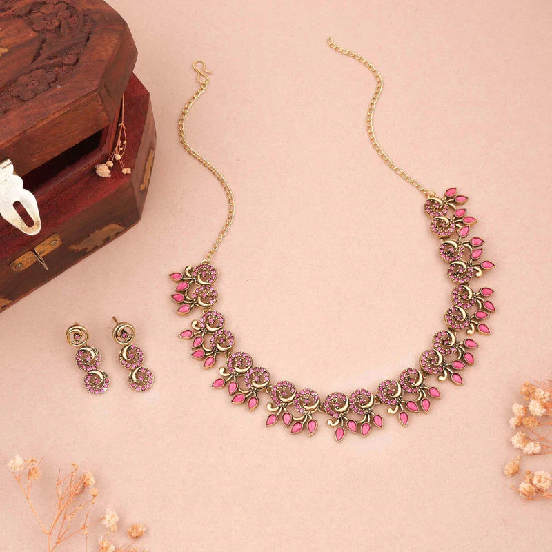 Tehzeeb Creation gold pleate pink colour choker set  THZ313