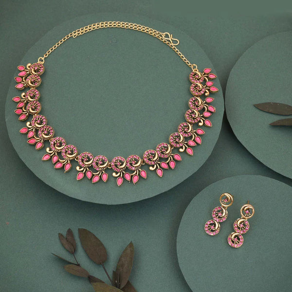 Tehzeeb Creation gold pleate pink colour choker set  THZ313