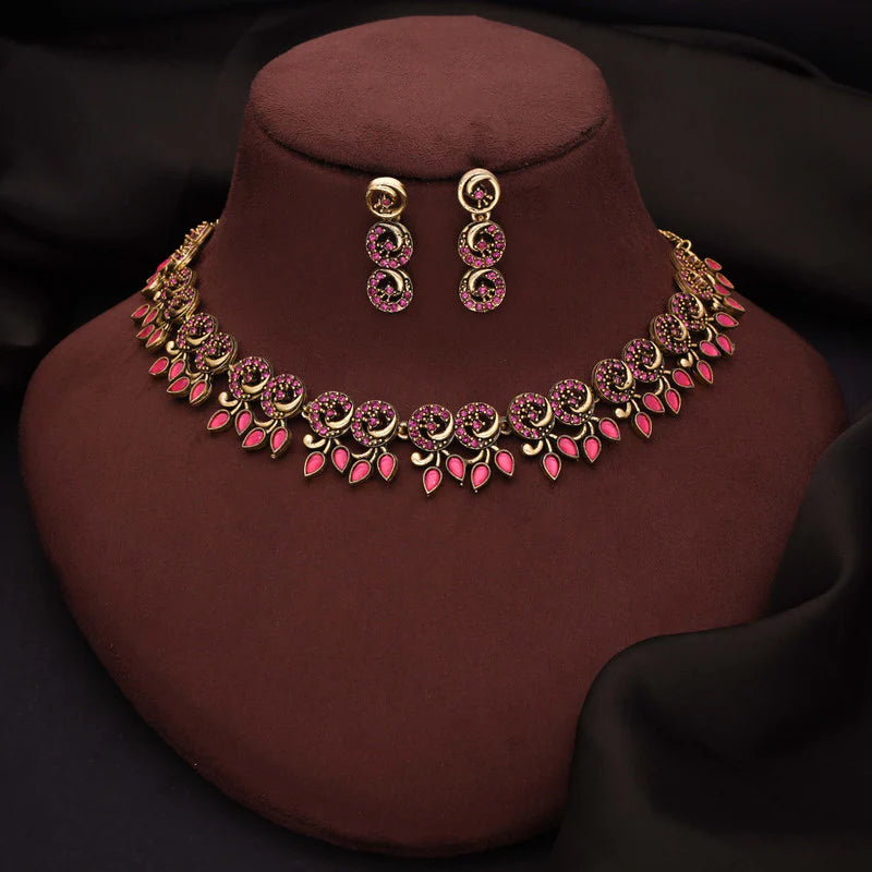 Tehzeeb Creation gold pleate pink colour choker set  THZ313