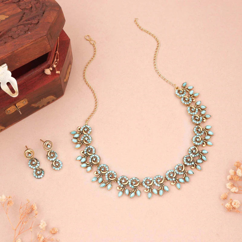 Tehzeeb Creation gold pleate sky blue colour choker set  THZ314