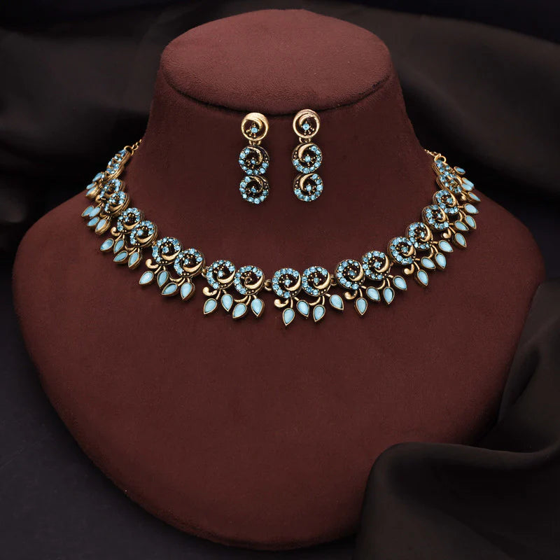 Tehzeeb Creation gold pleate sky blue colour choker set  THZ314