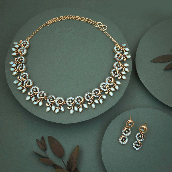 Tehzeeb Creation gold pleate sky blue colour choker set  THZ314