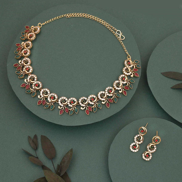 Tehzeeb Creation gold pleate maroon & green colour choker set  THZ316
