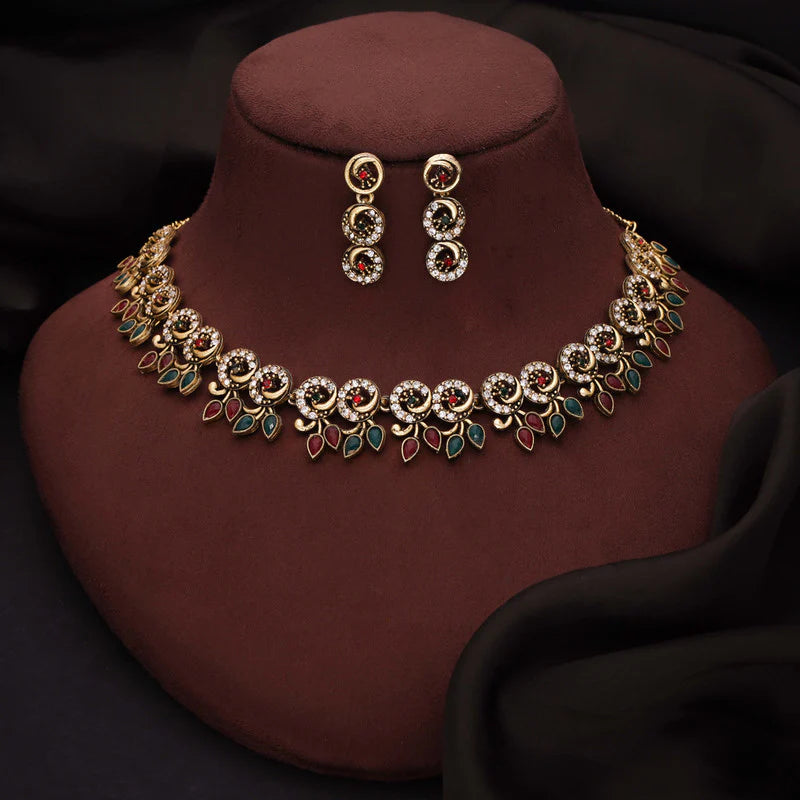 Tehzeeb Creation gold pleate maroon & green colour choker set  THZ316
