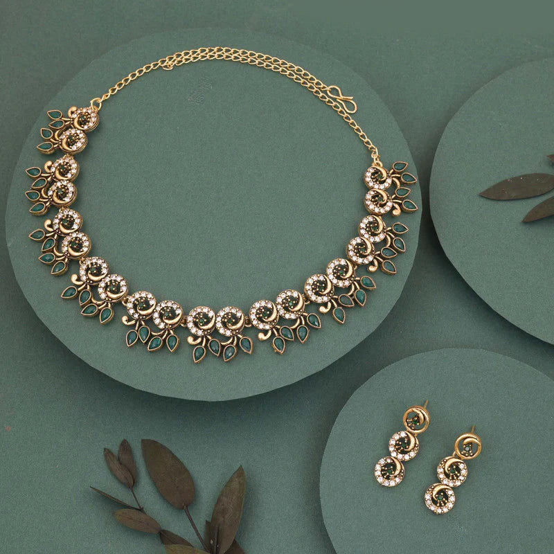 Tehzeeb Creation gold pleate green colour choker set  THZ318