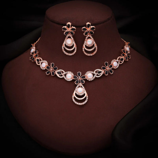 Thezeeb Creation rose gold pleated black colour nacklace with stud THZ320