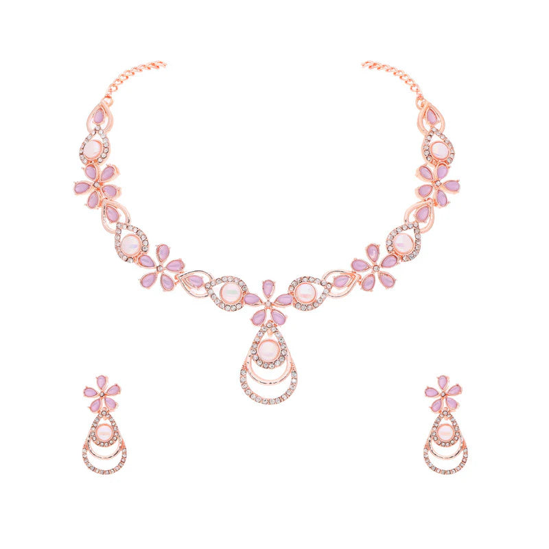 Thezeeb Creation rose gold pleated lavender colour nacklace with stud THZ321