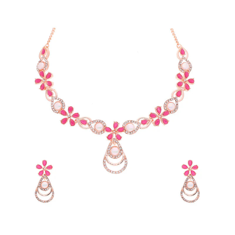 Thezeeb Creation rose gold pleated pink colour nacklace with stud THZ322