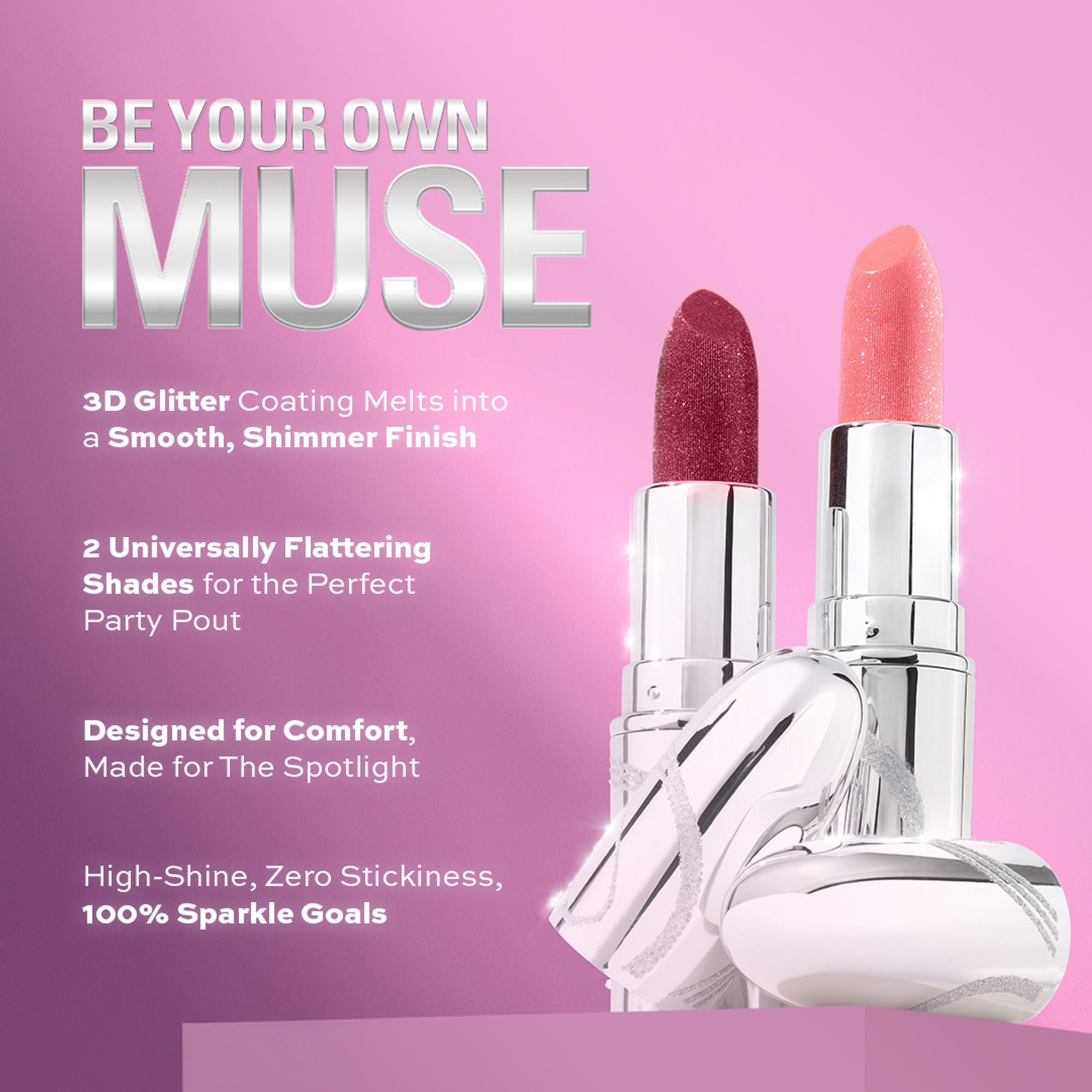 Makeup Revolution Metallic Muse Glitter Lipstick - Baby Pink