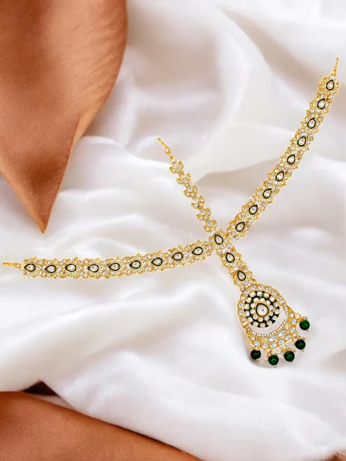 Tehzeeb Creation Traditional Designer Kundan Stone Green Meenakari Choker Bridal Set THZ391