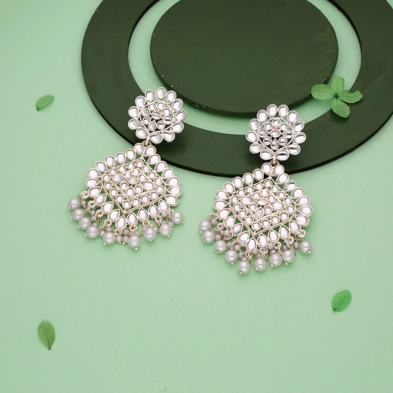 Tehzeeb Creation gold pleated traditional dangle earrings  THZ332