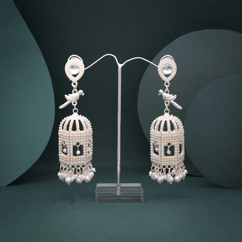 Tehzeeb Creation gold pleated parrot design earrings THZ337