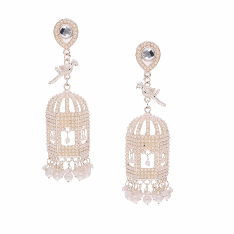 Tehzeeb Creation gold pleated parrot design earrings THZ337