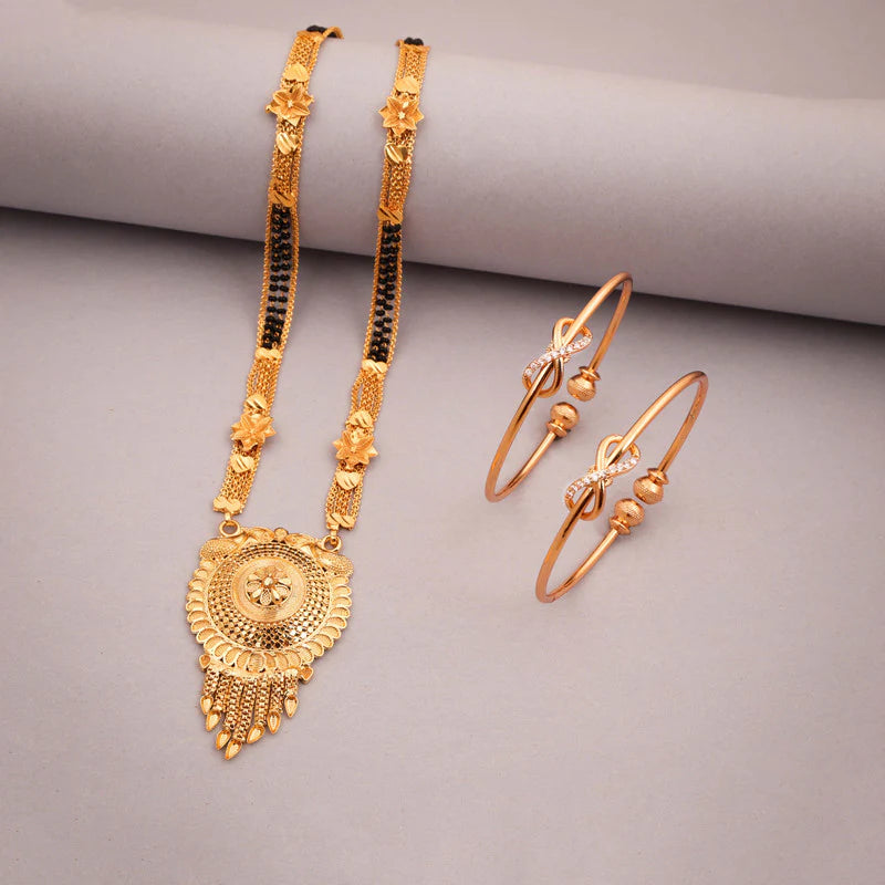 Tehzeeb Creation gold pleated mangalsutra with pair of bangle THZ338