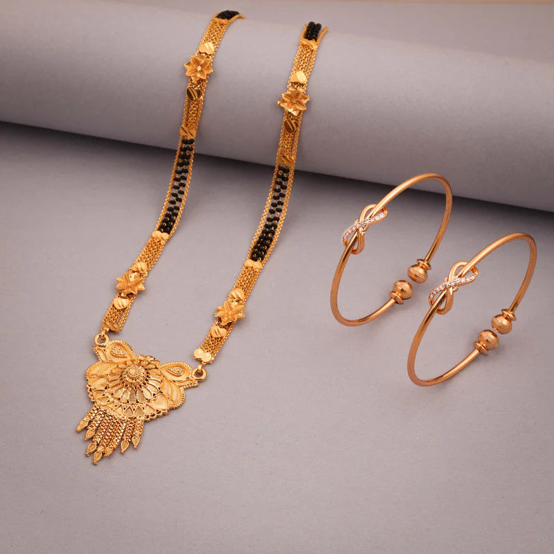 Tehzeeb Creation gold pleated mangalsutra with pair of bangle THZ338