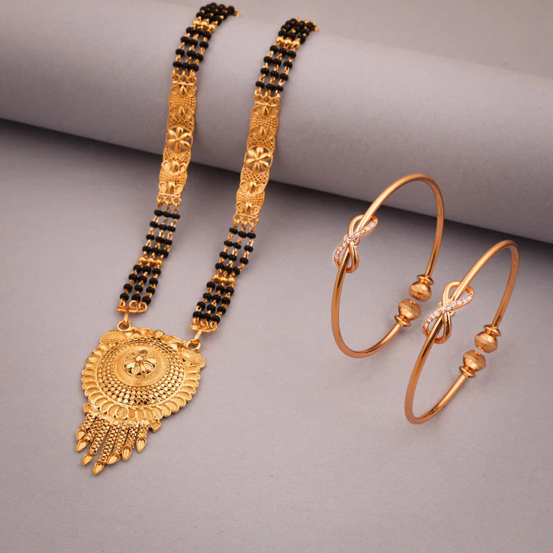 Tehzeeb Creation gold pleated mangalsutra with pair of bangle THZ338