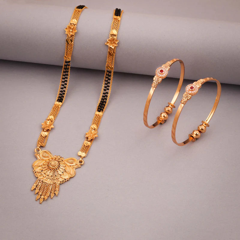 Tehzeeb Creation gold pleated mangalsutra with pair of bangle THZ339