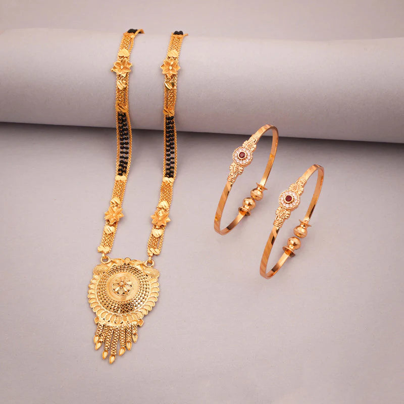 Tehzeeb Creation gold pleated mangalsutra with pair of bangle THZ339