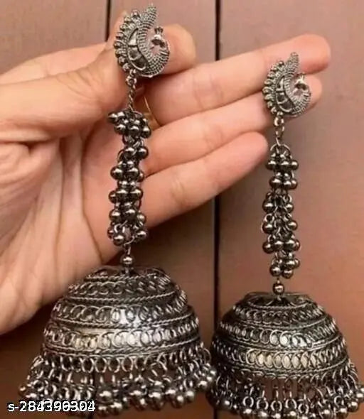 WOMENS BLACK COLOUR OXIDISED EARRINGS IN JHUMKI STYLE   THZ033