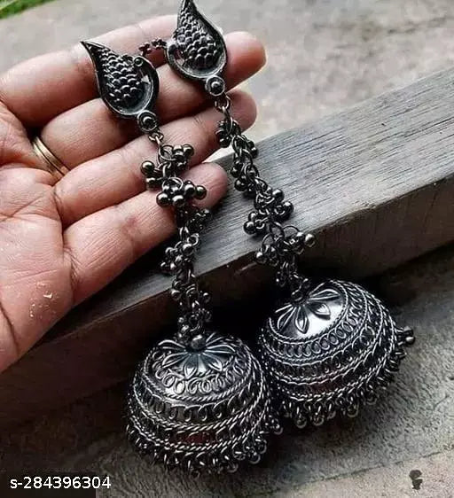 WOMENS BLACK COLOUR OXIDISED EARRINGS IN JHUMKI STYLE   THZ033