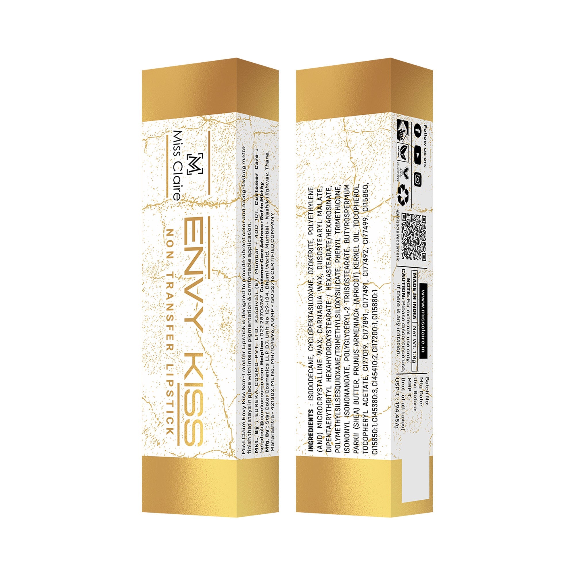 Miss Claire Envy Kiss Non Transfer Lipstick - 06 Pink Crush