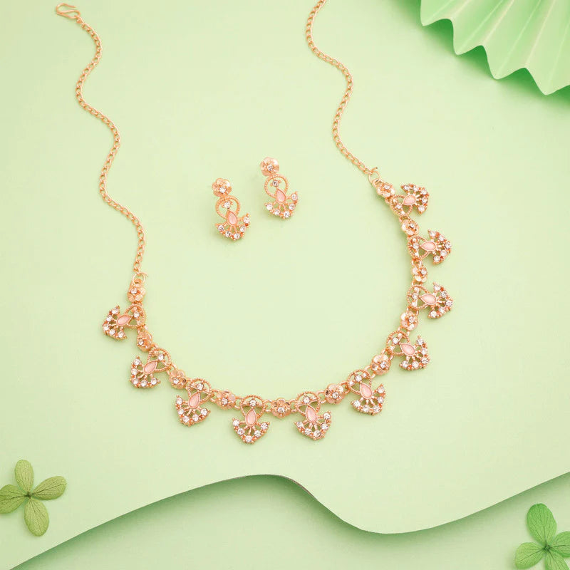 Tehzeeb Creation gold pleated baby pink colour nacklace with earrings THZ347