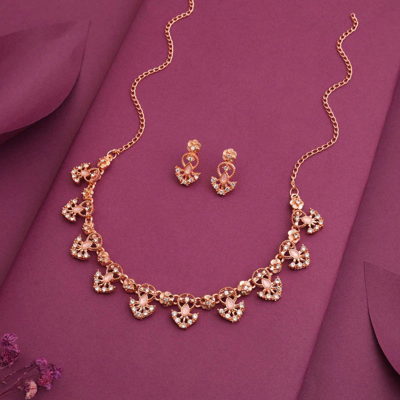 Tehzeeb Creation gold pleated baby pink colour nacklace with earrings THZ347