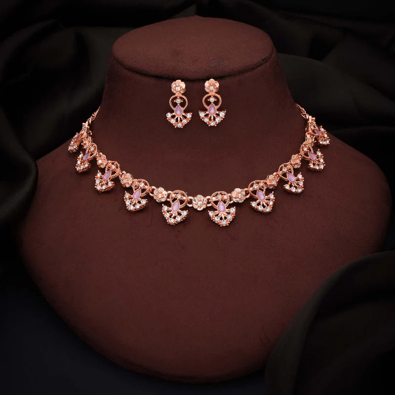 Tehzeeb Creation gold pleated lavender colour nacklace with earrings THZ349