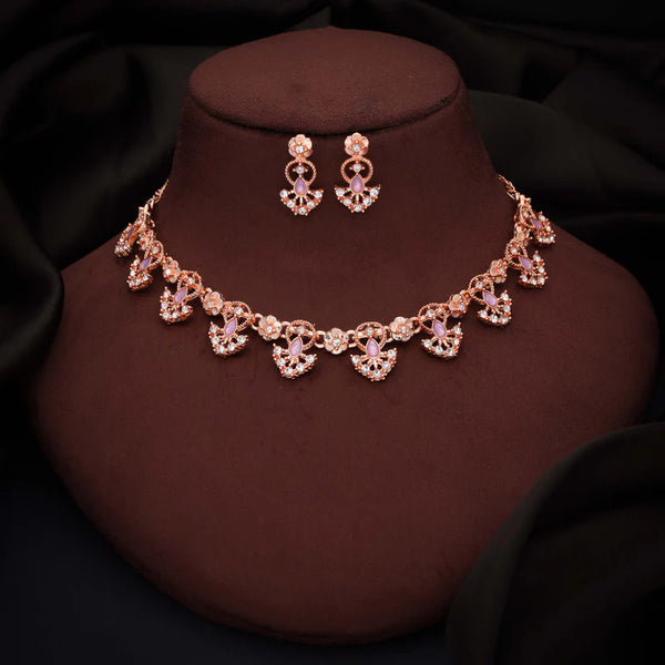Tehzeeb Creation gold pleated lavender colour nacklace with earrings THZ349