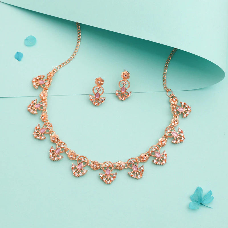 Tehzeeb Creation gold pleated lavender colour nacklace with earrings THZ349