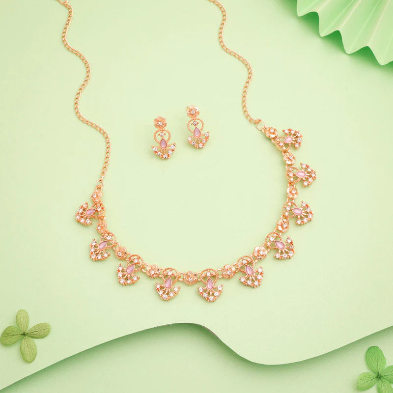 Tehzeeb Creation gold pleated lavender colour nacklace with earrings THZ349